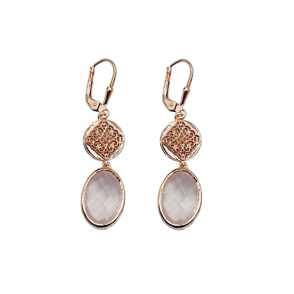 Sterling Silver Rose Quartzes Earrings - Picture 1 of 1